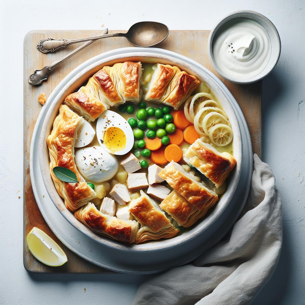 Deconstructed Chicken Pot Pie Delight with Flaky Puff Pastry