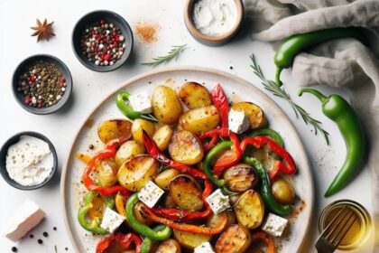 Savory Greek Roasted Potatoes with Peppers & Feta Flair
