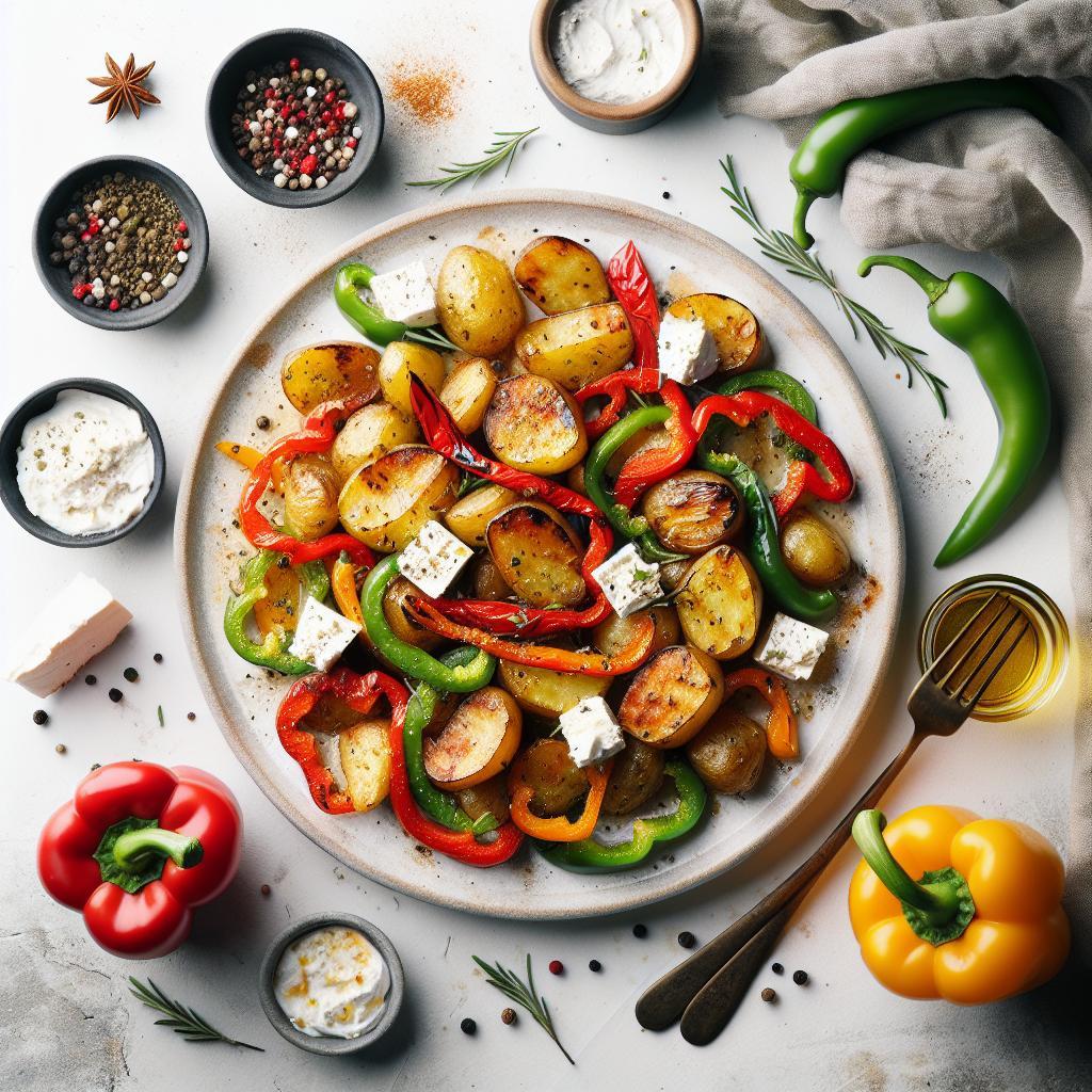 Savory Greek Roasted Potatoes with Peppers & Feta Flair